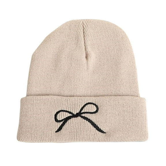 CHUMUD Womens Bow Beanie Hat Winter Warm Knit Hats Cute Embroidery Bowknot Caps for Streetwear