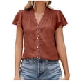 thumbnail image 1 of CHUMUD Womens Button Down Shirts Short Sleeve V Neck Lace Blouse Business Loose Fit Casual Trendy Going Out Summer Tops, 1 of 4