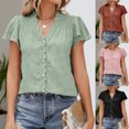 thumbnail image 1 of CHUMUD Womens Button Down Shirts Short Sleeve V Neck Lace Blouse Business Loose Fit Casual Trendy Going Out Summer Tops, 1 of 5