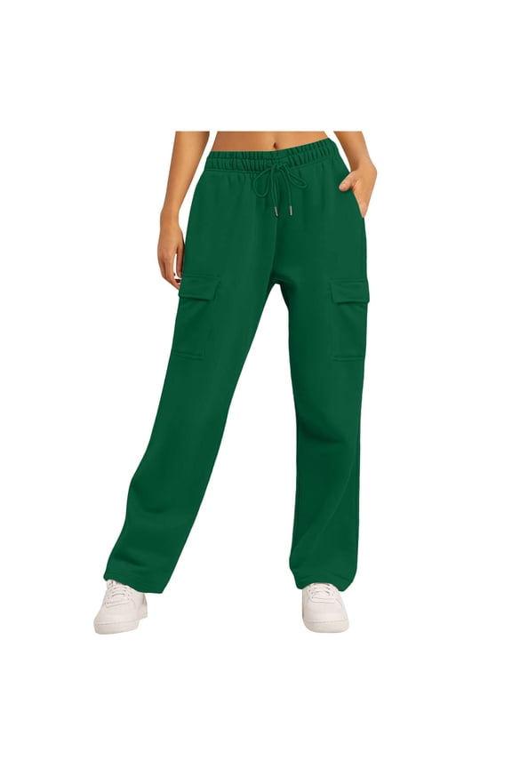 Womens Cargo Sweatpants Straight Leg Drawstring High Waisted Baggy Sweat Pants Fall Joggers with Pockets