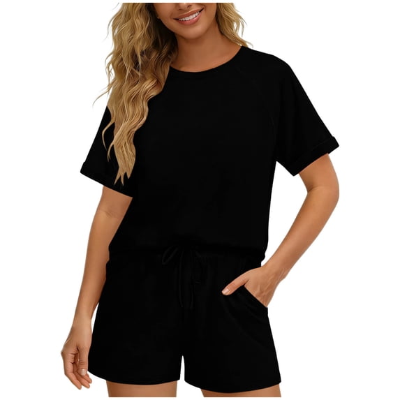 CHUMUD Womens Casual 2 Piece Outfit Sets Short Sleeve T Shirts & Drawstring Pocket Shorts Set Summer Tracksuits