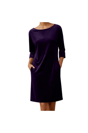 knee length dresses for ladies Flowing Midi Dress with 3/4 Sleeves and Dramatic Drape Spring/Summer '   Kosher Casual USA
