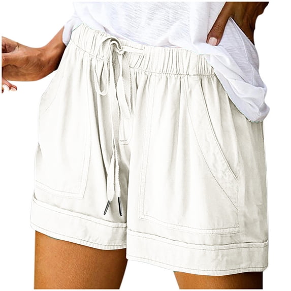CHUMUD Womens Comfy Drawstring Casual Elastic Waist Pure Color Shorts Summer Beach Lightweight Short Pants with Pockets (Avail in Plus Size)