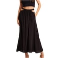 thumbnail image 1 of CHUMUD Womens Cotton Linen Skirts Elastic High Waist Boho Maxi Skirt Swing Tiered A-Line Cutout Long Skirt Fashion Beach Vacation Summer Wear, 1 of 7