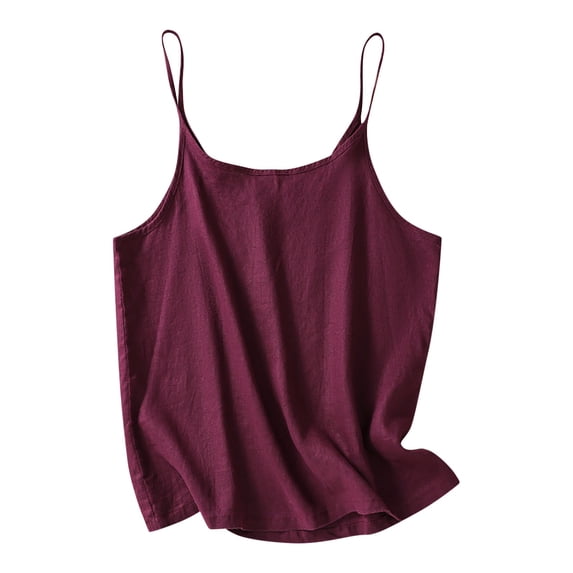 CHUMUD Womens Cotton Linen Tank Tops Sleeveless Crew Neck Camisole Loose Fit Spaghetti Strap Cami Shirts Summer Trendy Casual
