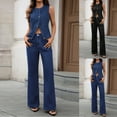 thumbnail image 1 of CHUMUD Womens Denim 2 Piece Set Sleeveless Button Down Vest Tops Long Pants Jeans Suit Sets, 1 of 7