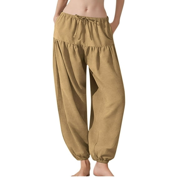 CHUMUD Womens Harem Pants Wide Leg Barrel Casual Loose Joggers Drawstring Elastic Waist Pants with Pockets Summer Fits