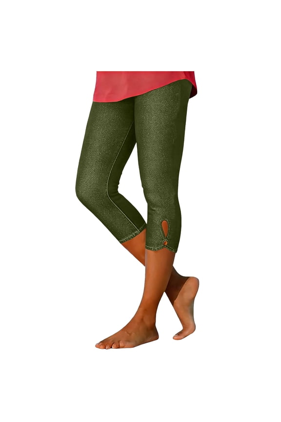 Womens High Waist Capris Jeggings Tummy Control Skinny Jeans Pull on Leggings Cutout Denim Pants Trendy Casual