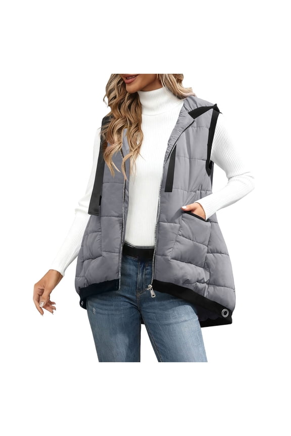 Womens Hooded Puffer Vest Lightweight Zip Up Sleeveless Puffy Jackets Padded Gilet with Pockets Fall Winter Fashion Outfits, S-XXL