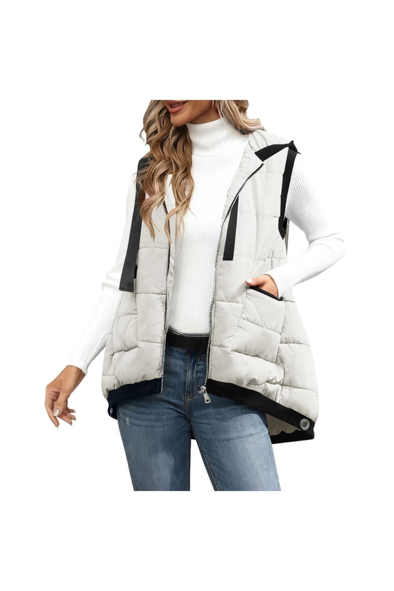 Womens Hooded Puffer Vest Lightweight Zip Up Sleeveless Puffy Jackets Padded Gilet with Pockets Fall Winter Fashion Outfits, S-XXL