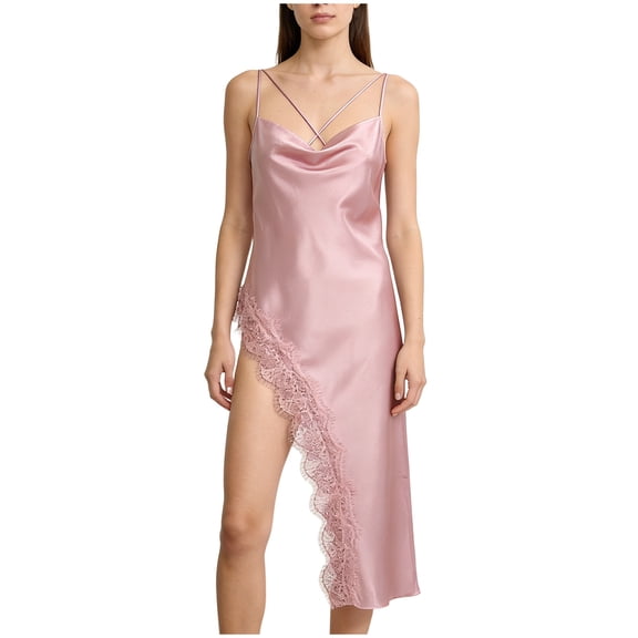 CHUMUD Womens Lace Nightgown Cross Spaghetti Strap Cami Sleeveless Chemise Sleepwear High Low Hem Pajama Dress Nightshirt Loungewear