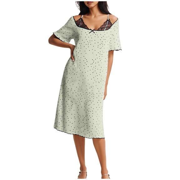 CHUMUD Womens Lace Nightgown Spaghetti Strap Cami Sleeveless Chemise Sleepwear Polka dots Sleep Dress Summer Loungewear