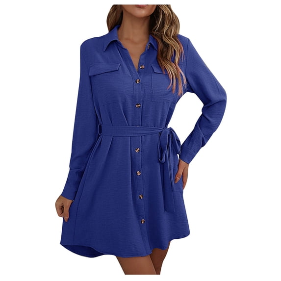 CHUMUD Womens Modern Blouse Button Down Shirt Dresses Long Sleeve Tie Mini Short Dress Summer Casual