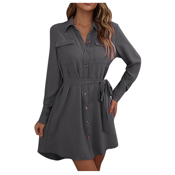 CHUMUD Womens Modern Blouse Button Down Shirt Dresses Long Sleeve Tie Mini Short Dress Summer Casual