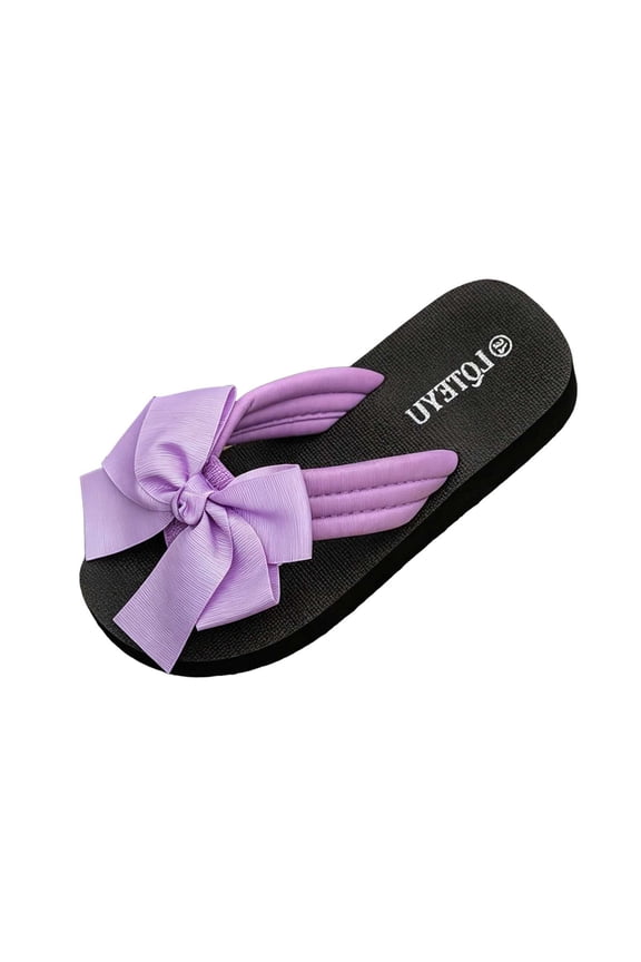 Womens Outdoor Bow Decor Toe Post Platform Flip-Flop Sandals, Casual Open Toe Slip-On Slippers, Lightweight Summer Beach Sandals