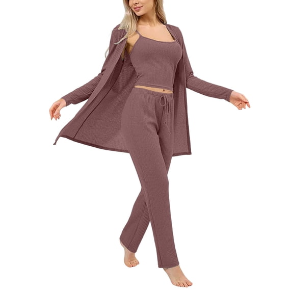 CHUMUD Womens Outfits 3 Piece Track Suits Set Long Cardigan Crop Tank Top Straight Leg Pants Matching Tracksuit Sets