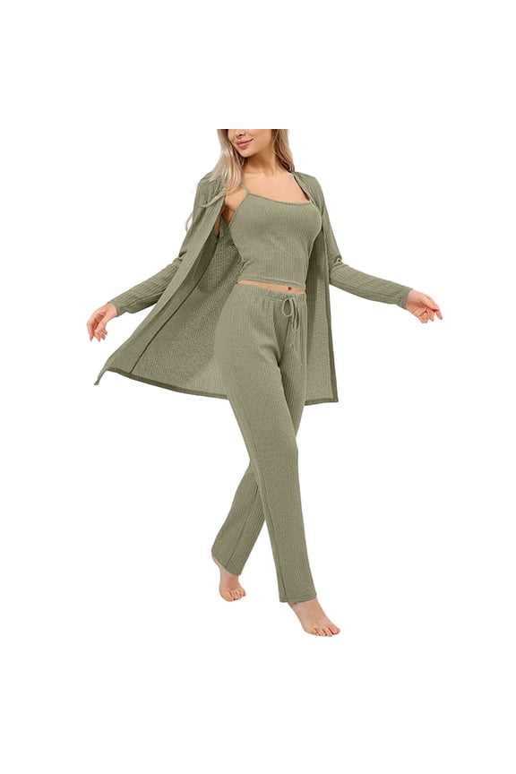 Womens Outfits 3 Piece Track Suits Set Long Cardigan Crop Tank Top Straight Leg Pants Matching Tracksuit Sets