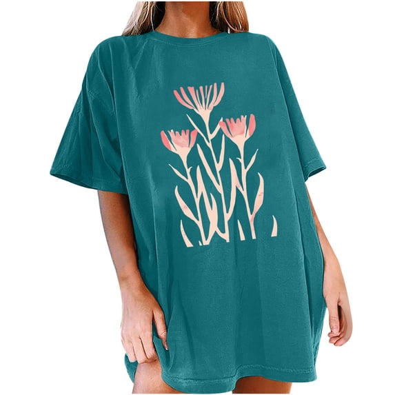 CHUMUD Womens Oversized T Shirt Flower Graphic Loose Tees Short Sleeve Crew Neck Casual Summer Floral Tops