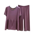 thumbnail image 1 of CHUMUD Womens Pajamas Sets 2 Piece Lounge Set Short Sleeve Tops and Wide Leg Long Pants Soft Pjs Ruffle Hem Loungewear Summer Casual (Plus Size), 1 of 5