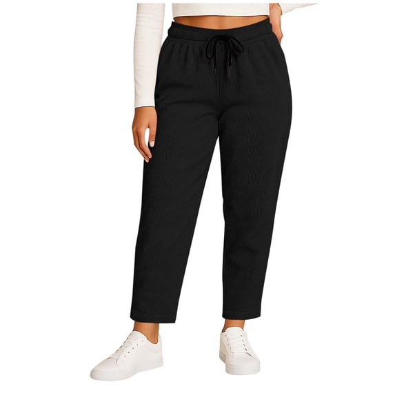 CHUMUD Womens Plus Size Corduroy Sweatpants Baggy Lounge Travel Pants Drawstring High Waisted Trendy Joggers Sports Casual Pants with Pockets