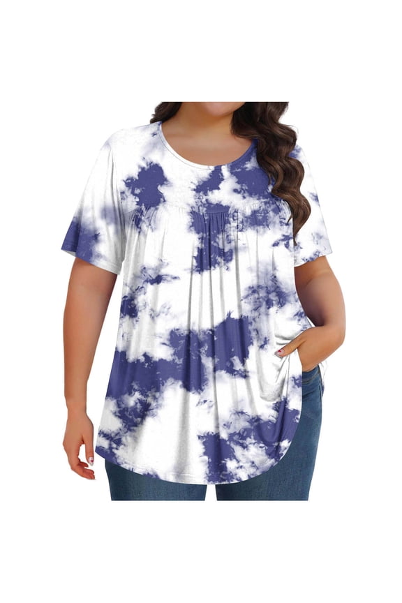 Womens Plus Size Short Sleeve Tops Drop Shoulder Crew Neck Blouse Casual Summer Solid Color Basic Tees