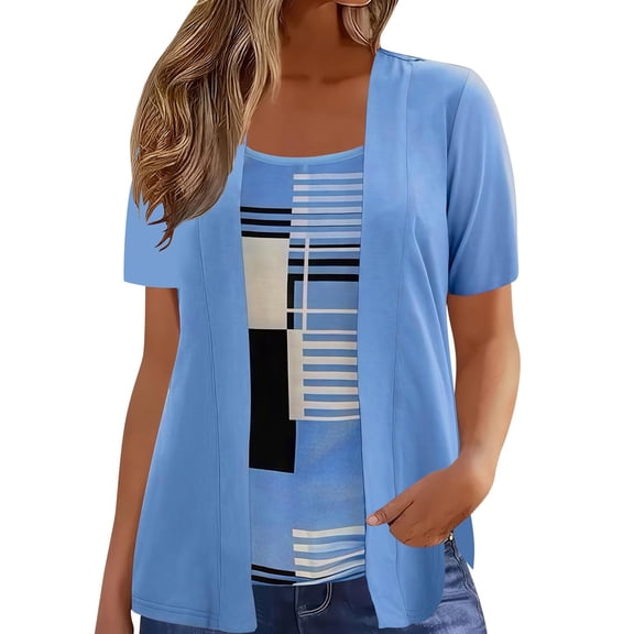 CHUMUD Womens Plus Size Tops Short Sleeve Crew Neck Top Casual Color Block Blouse Loose Fit Spring Summer Fashion