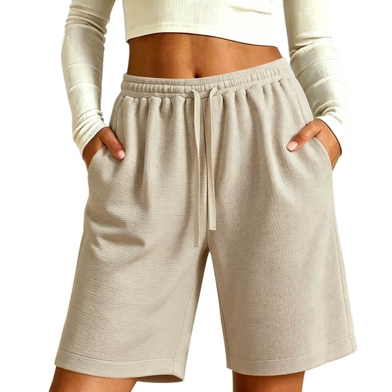 CHUMUD Womens Quick Dry Bermuda Beach Shorts, Elastic Waist Drawstring Casual Shorts with Pockets