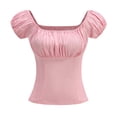 thumbnail image 1 of CHUMUD Womens Ruched Square Neck T Shirt Cap Short Sleeve Slim Fitted Casual Tee Tops, 1 of 6