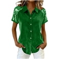 thumbnail image 1 of CHUMUD Womens Sequin Shirts Short Sleeve Collared Tops Button Down Casual Blouses Spring Summer Clothes, 1 of 5