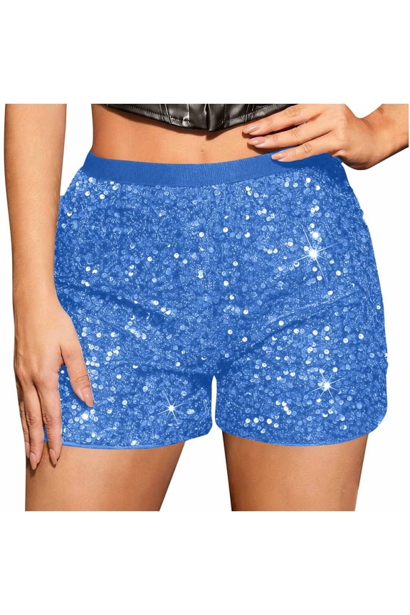 Womens Sequin Shorts High Waisted Elastic Straight Leg Hot Pants Party Concert Glitter Sparkle Rave Shorts