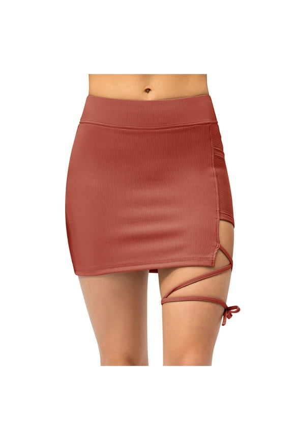 Womens Skorts Skirts Elastic High Waist Mini Skirt Casual Summer Sports Exercise Cycling Shorts Gym Yoga Slit Tie Tennis Skirt