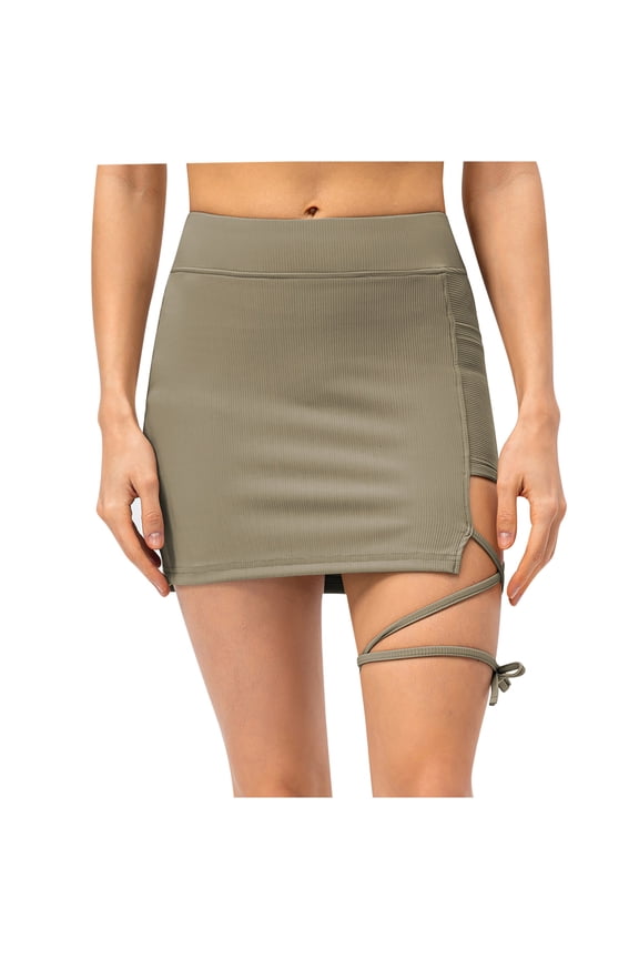 Womens Skorts Skirts Elastic High Waist Mini Skirt Casual Summer Sports Exercise Cycling Shorts Gym Yoga Slit Tie Tennis Skirt