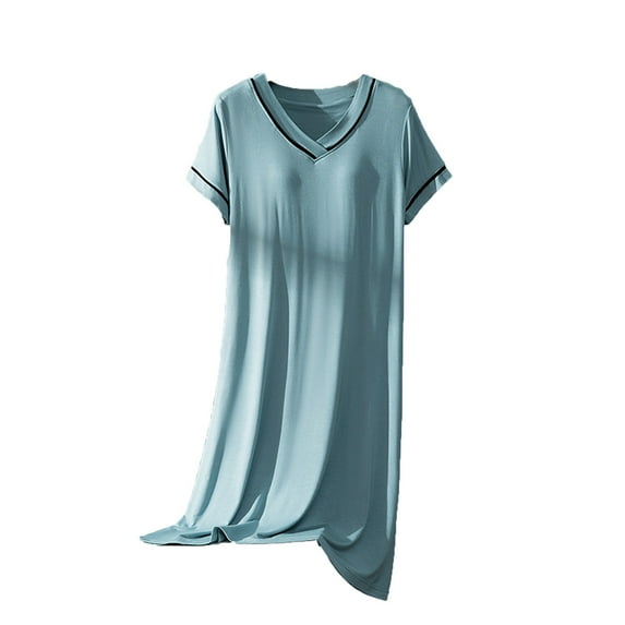 CHUMUD Womens Summer Nightgown with Bra Short Sleeve V Neck Sleepwear Loose Pajama Dress Basic Nightshirt Loungewear