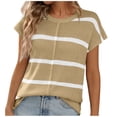 thumbnail image 1 of CHUMUD Womens Summer Tops Cap Sleeve Crew Neck Top Loose Fit Striped Knit Top Going Out Clothes, 1 of 6
