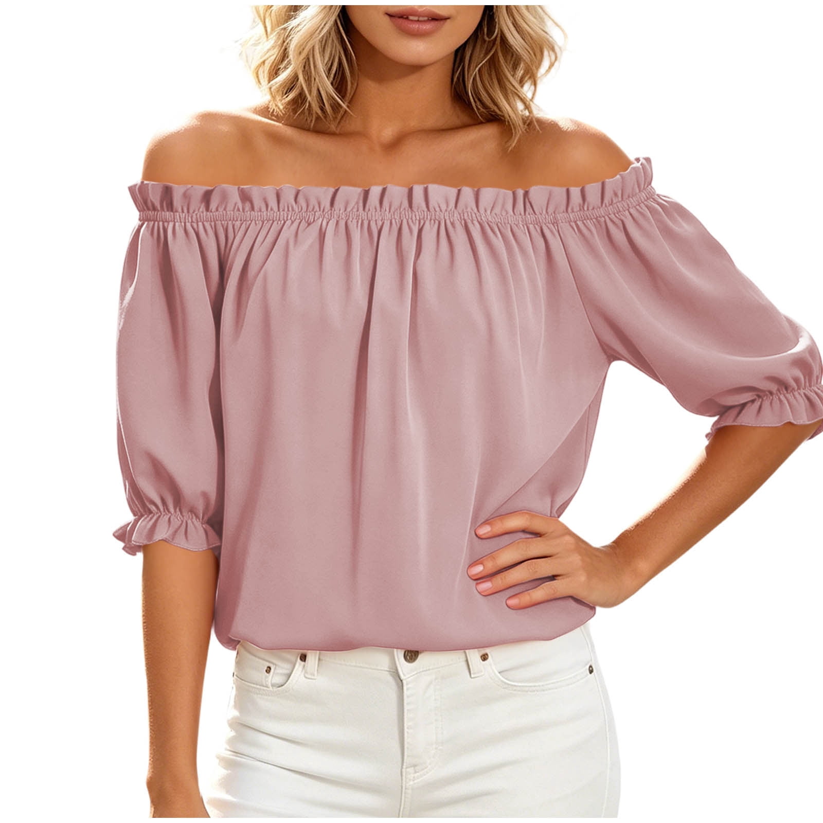CHUMUD Womens Summer Tops Off-the-Shoulder Puff Sleeve Blouse