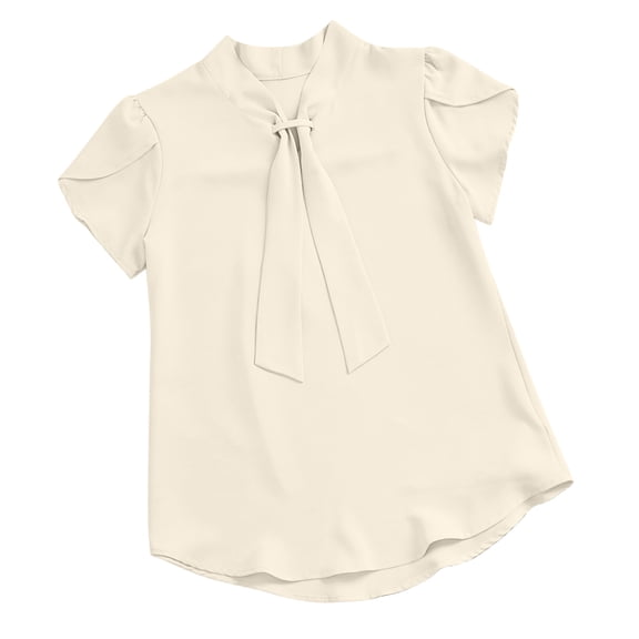 CHUMUD Womens Summer Tops Short Sleeve Mock Neck Top Front Tie Casual Blouse Solid Color Loose Fit Spring Fashion