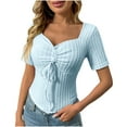 thumbnail image 1 of CHUMUD Womens Summer Tops Short Sleeve V Neck Ribbed Tees Bow Tie Trendy Casual Slim Fit, 1 of 7