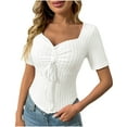 thumbnail image 1 of CHUMUD Womens Summer Tops Short Sleeve V Neck Ribbed Tees Bow Tie Trendy Casual Slim Fit, 1 of 7
