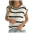 thumbnail image 1 of CHUMUD Womens Sweater Tops Summer Cap Sleeve Top Casual Crew Neck Ribbed Knit Lightweight Striped Pullover Top Loose Fit, 1 of 8