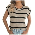 thumbnail image 1 of CHUMUD Womens Sweater Tops Summer Cap Sleeve Top Casual Crew Neck Ribbed Knit Lightweight Striped Pullover Top Loose Fit, 1 of 8