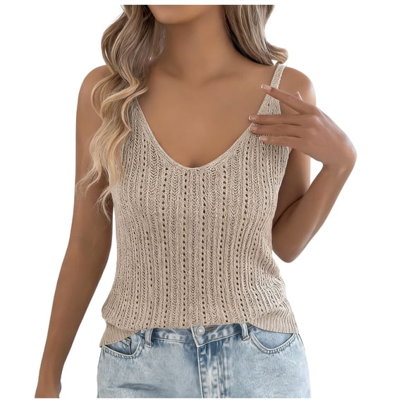 CHUMUD Womens Sweater Tops V Neck Top Sleeveless Crochet Knit Summer Cami Top