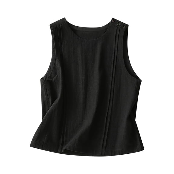 CHUMUD Womens Tank Tops Crew Neck Pullover Top Trendy Sleeveless Loose Fit Pleated Casual Flowy Tops Summer Clothes Outfits