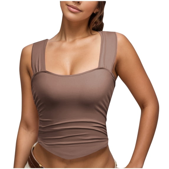 CHUMUD Womens Tank Tops with Built in Bra Double Lined Backless Y2K Top Trendy Going Out Cami
