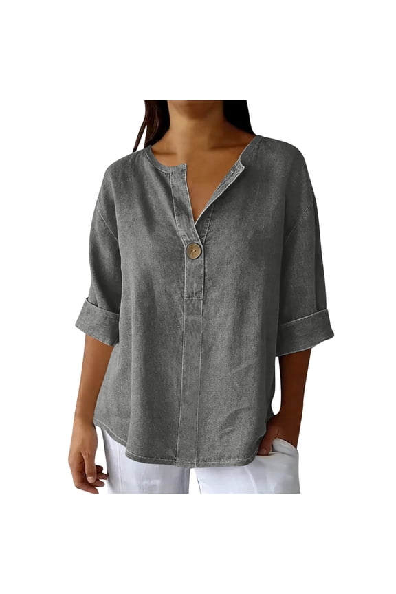 Womens Tops 3/4 Sleeve Henley Tops Half Button Casual Blouses Comfortable Commuting Top Spring Summer Clothes