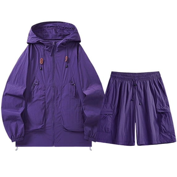 CHUMUD Womens Track Suits Loose Sun Protection Rash Guard Hoodie Jacket and Shorts 2 Piece Outfits Hiking Jogging Suits Summer Casual