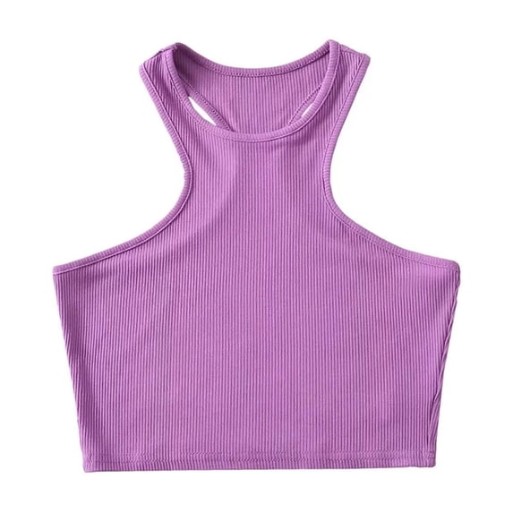 CHUMUD Womens Trendy Crop Tank Tops Sleeveless Crew Neck Raceback Ribbed Cotton Top Slim Fit Summer Casual