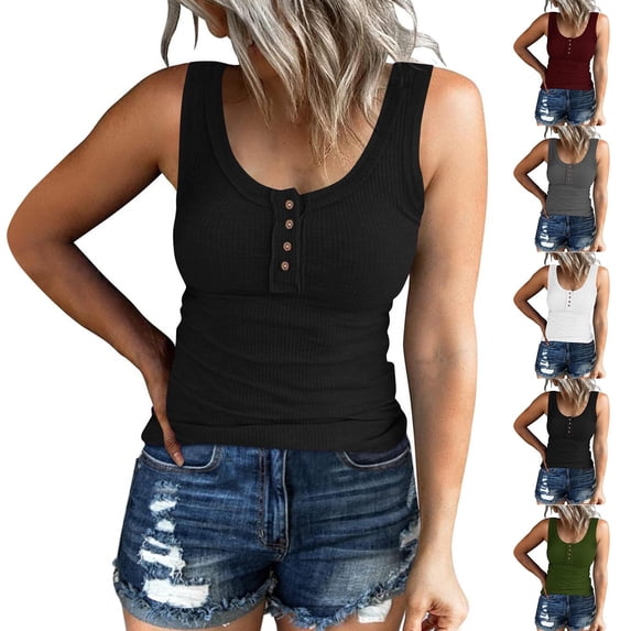 CHUMUD Womens Trendy Tank Tops Sleeveless Henley Ribbed Knit Tops Summer Casual Going Out