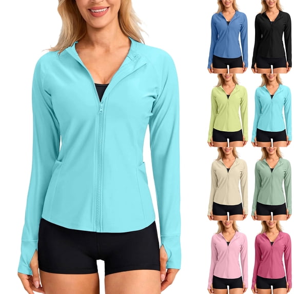 CHUMUD Womens UPF 50+ Jacket Sun Protection Golf Athletic Jackets Quick Dry Lightweight Full Zip Long Sleeve Sun Shirts with Pockets