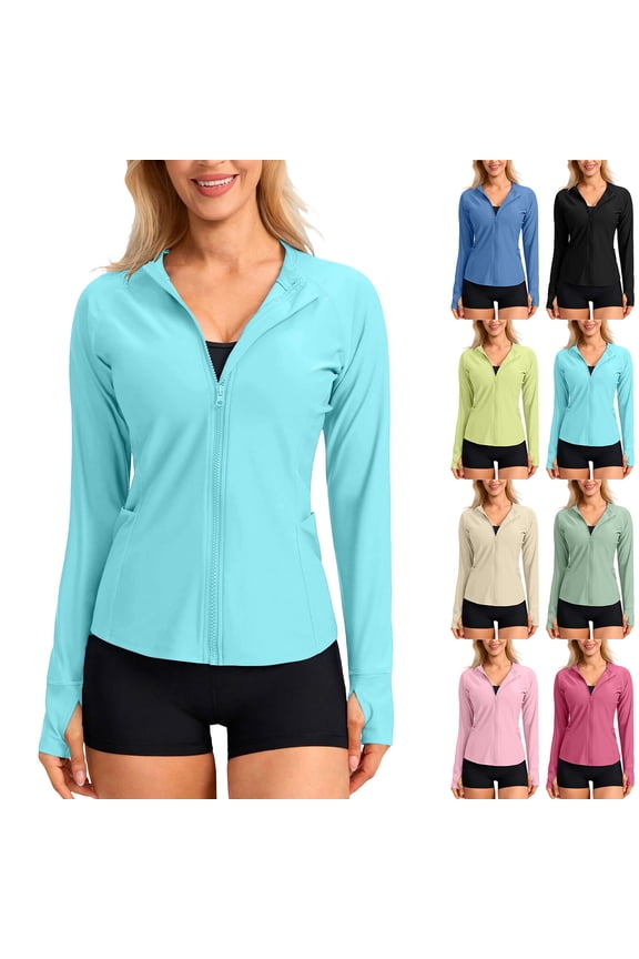 Womens UPF 50+ Jacket Sun Protection Golf Athletic Jackets Quick Dry Lightweight Full Zip Long Sleeve Sun Shirts with Pockets