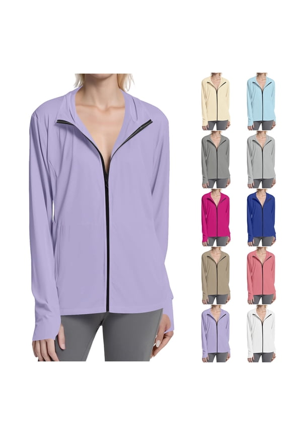 Womens UPF 50+ Jacket Sun Protection Golf Athletic Jackets Quick Dry Lightweight Full Zip Long Sleeve Sun Shirts